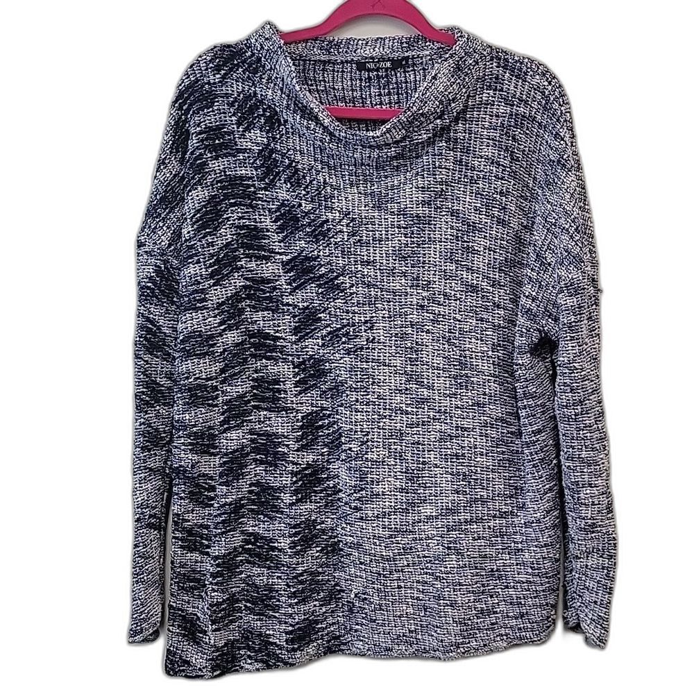 NIC+ZOE Women's Navy and White Slouchy Sweater